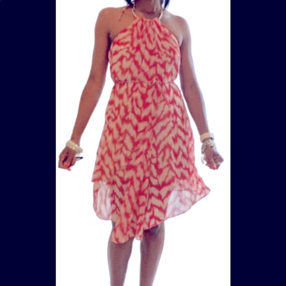 Armani Exchange belted chiffon halter dress with metal neck detail